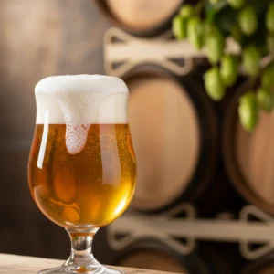 Cerveja IPA artesanal servida em copo tulipa com fundo desfocado — o estilo mais famoso entre os cervejeiros artesanais