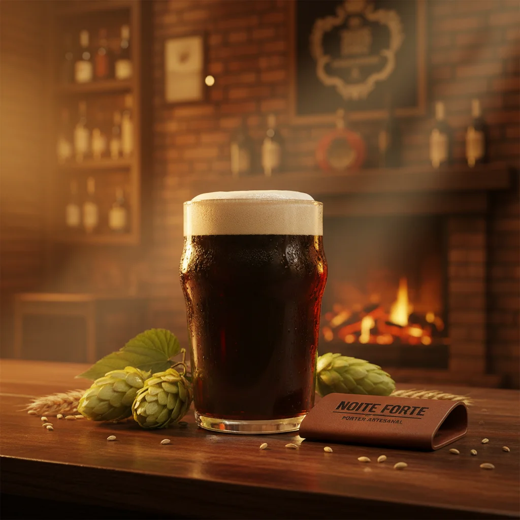 Cerveja Porter artesanal escura em copo - dark ale com espuma cremosa e tom marrom-escuro